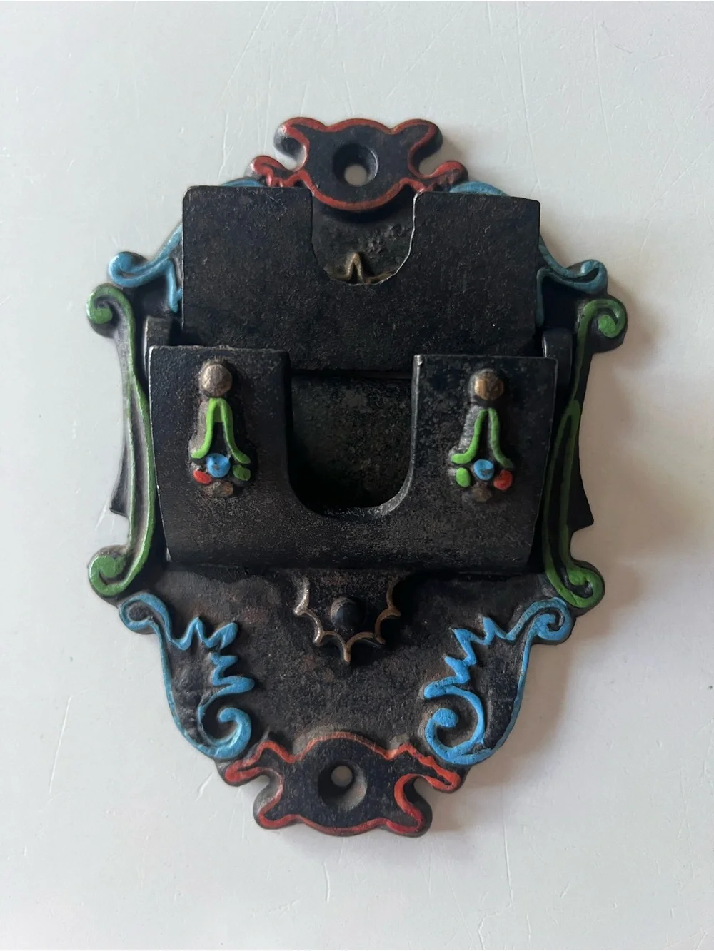 Vintage Wilton Cast Iron Wall Mounted Match Holder with hand painted highlights